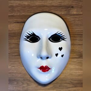 Vintage Art Deco Pierrot Decorative Ceramic Harlequin HEARTS Mini Face Mask